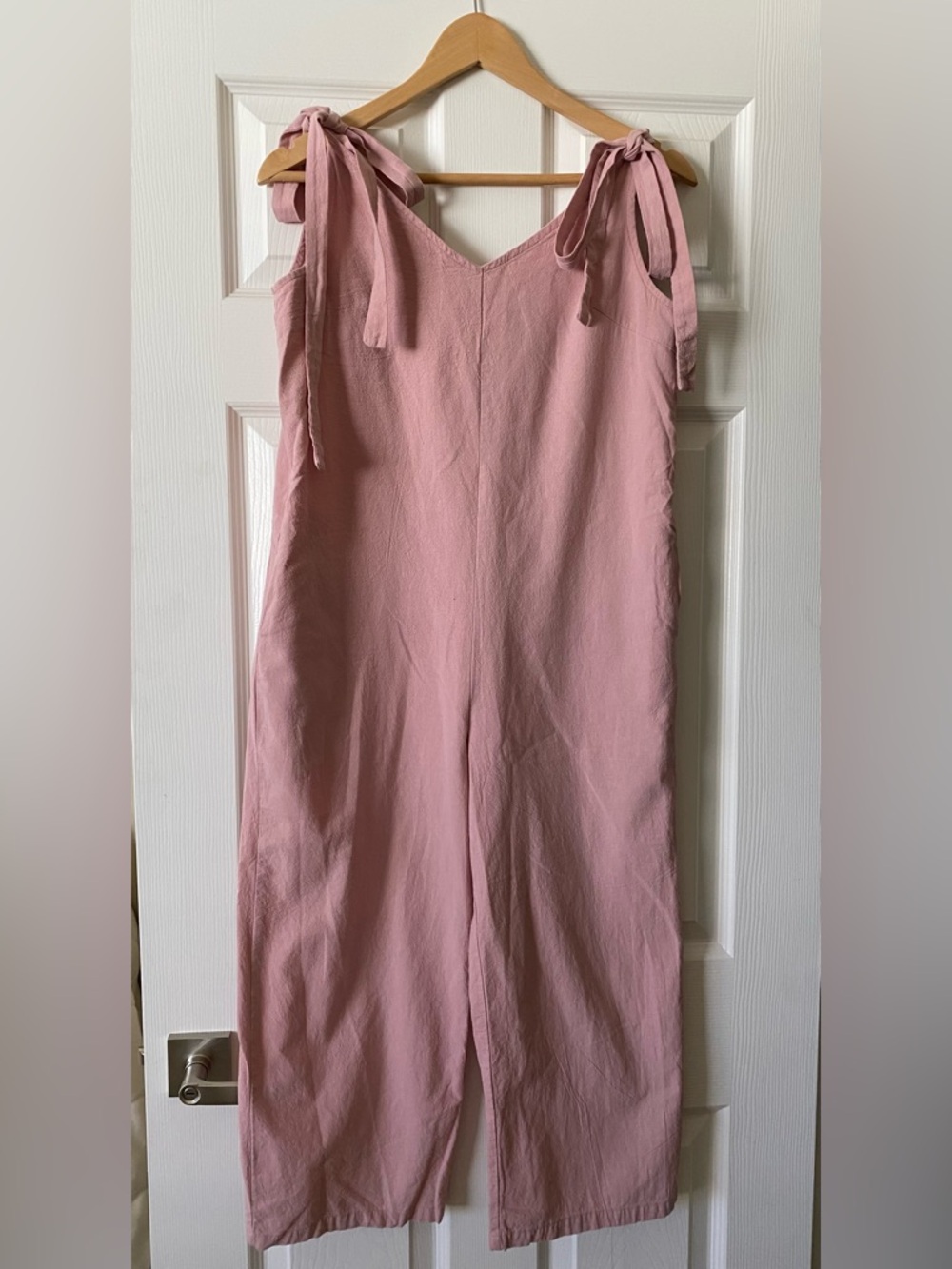 SHEIN Blush Pink Tie-Shoulder Wide-Leg Jumpsuit